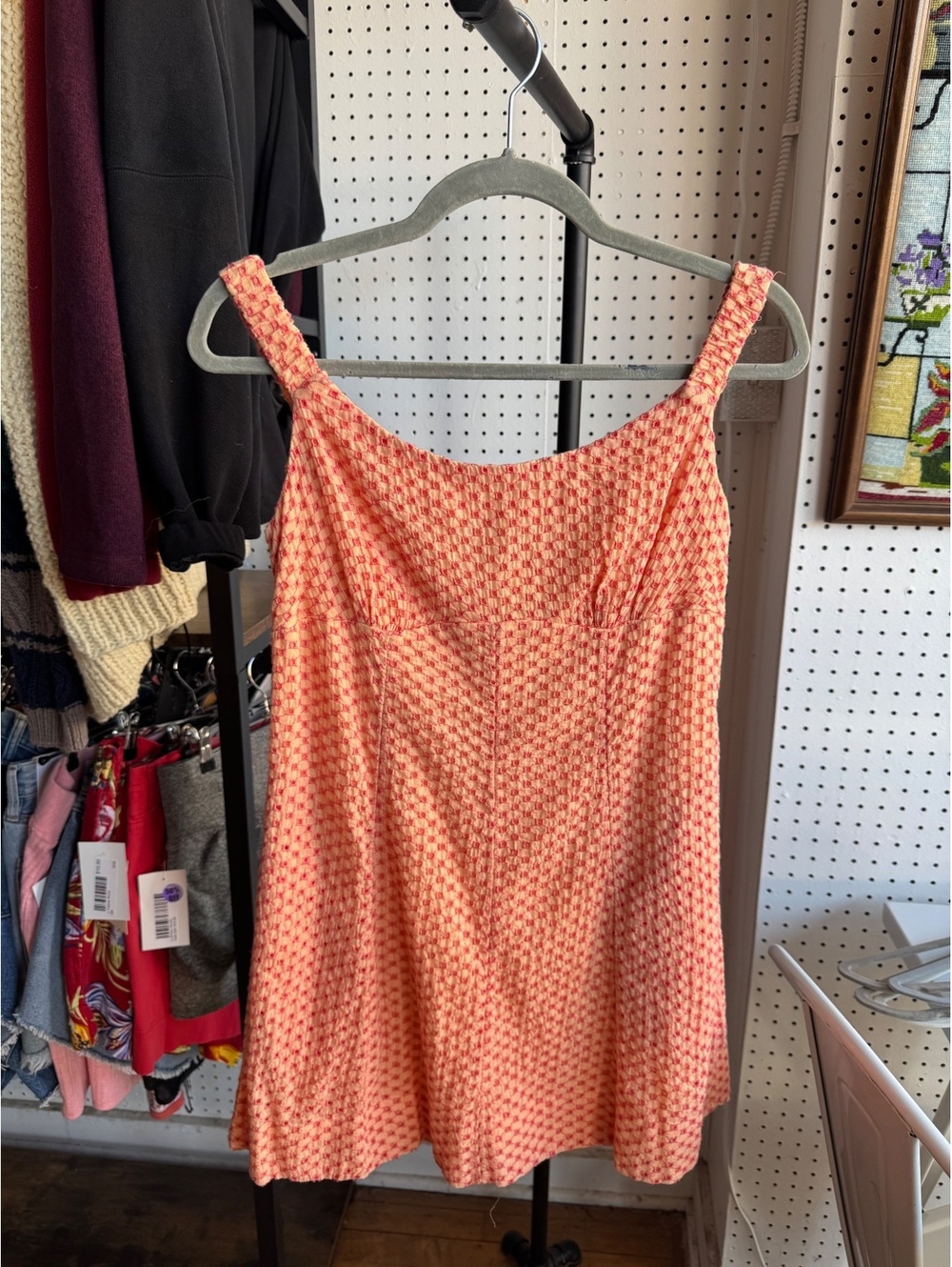 Free People Peach and Coral Embroidered Cotton Mini Dress Size S